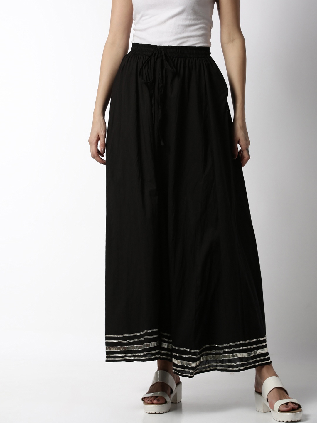 

Soch Women Black Solid Cotton Palazzo