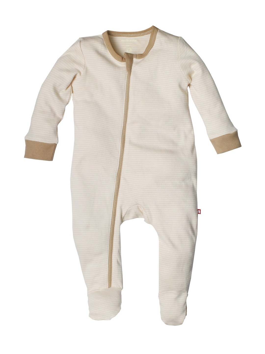 

Nino Bambino Infants Beige & White Striped Organic Cotton Sustainable Sleepsuit