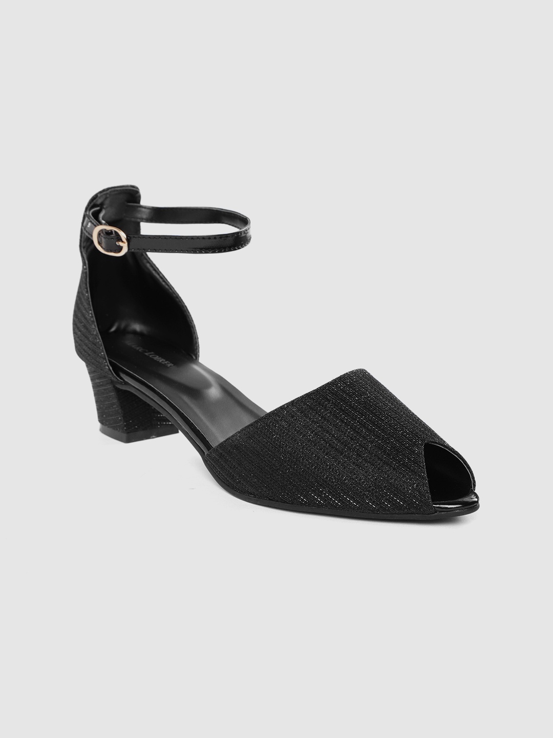 

Marc Loire Women Black Self-Striped Peep Toe Heels