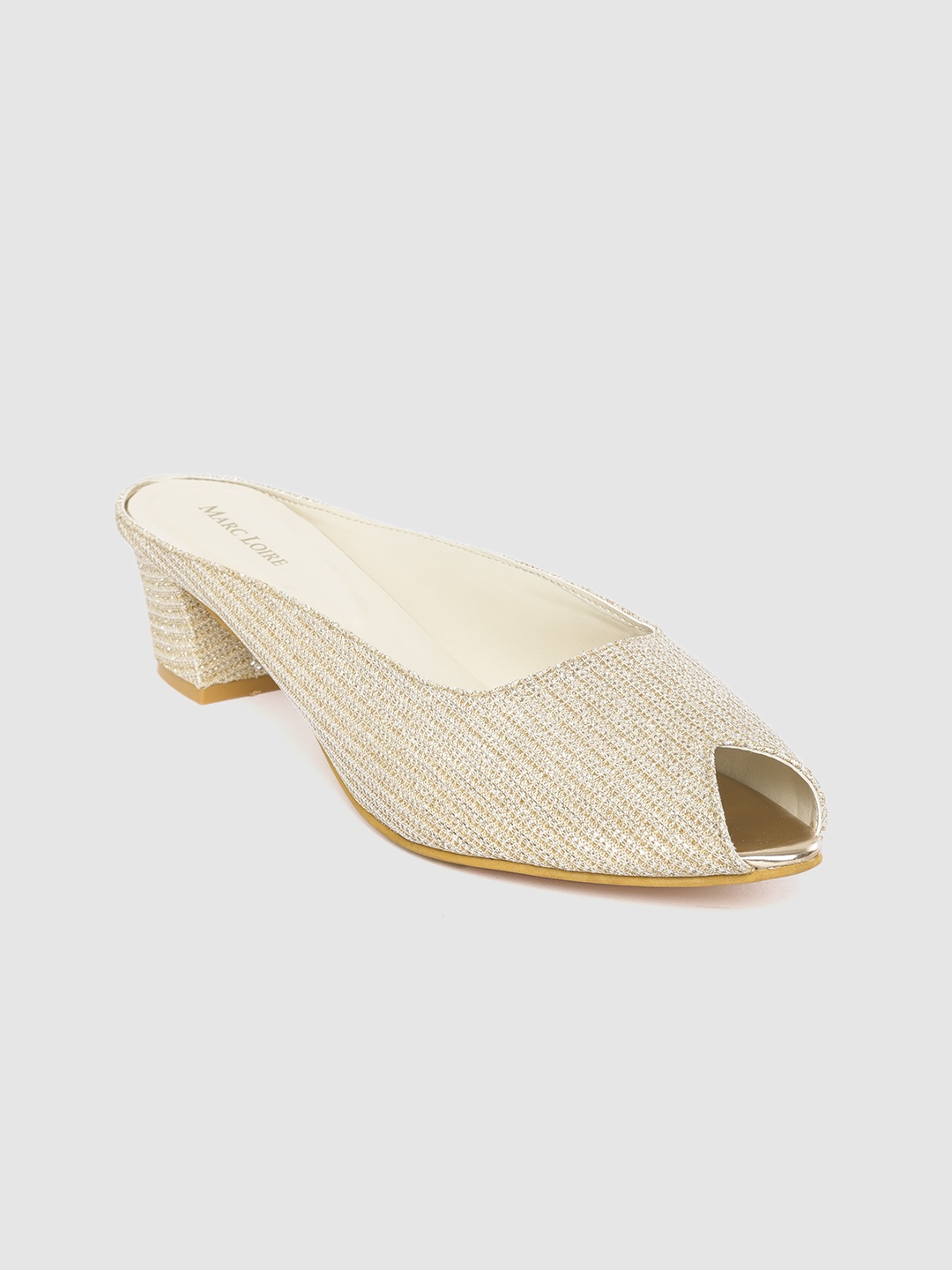 

Marc Loire Women Gold-Toned Self-Striped Shimmer Peep Toe Block Heels