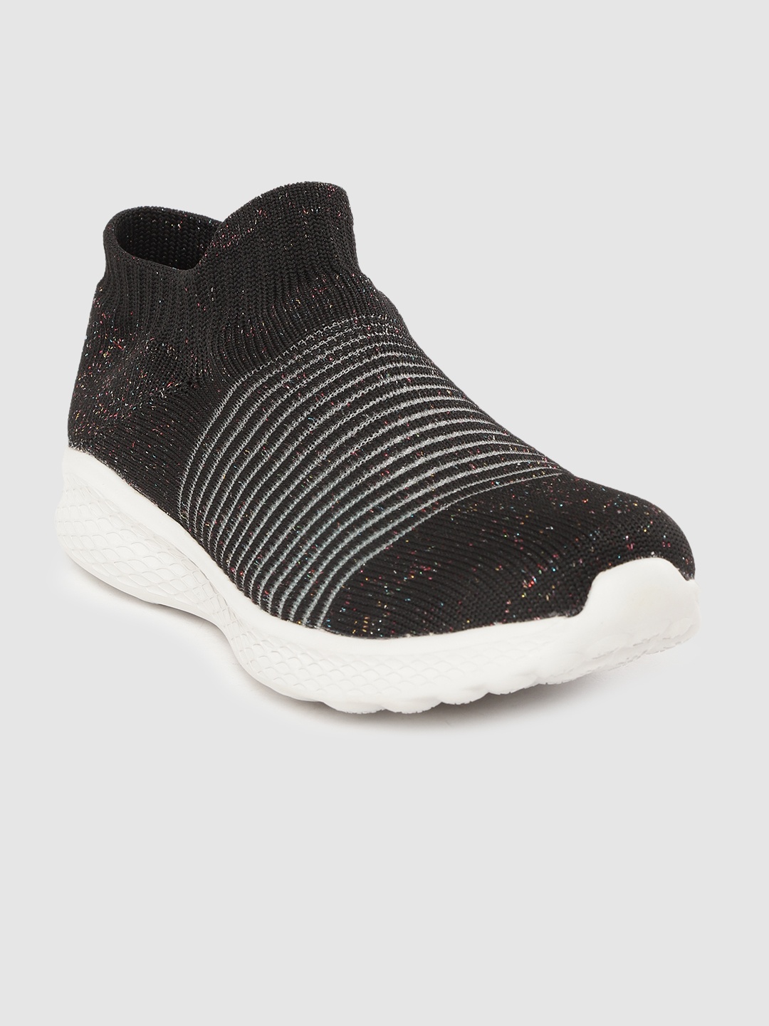 

Crew STREET Women Black Striped Shimmer Detail Slip-On Sneakers