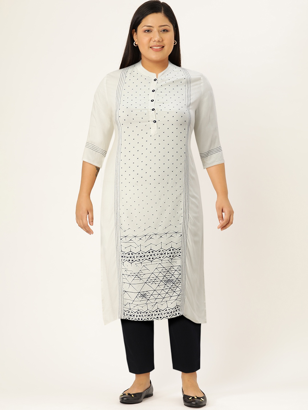 

IMARA Women White Printed Straight Kurta