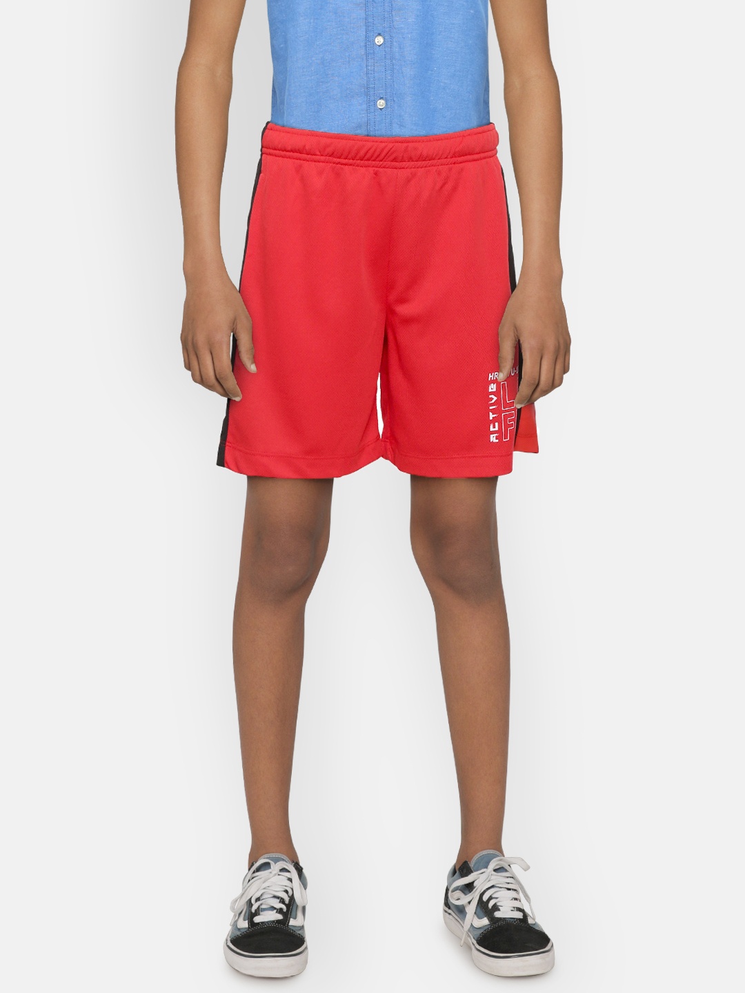 

HRX by Hrithik Roshan Boys Flame Scarlet Colourblock Regular Fit Rapid-Dry Active Shorts, Red