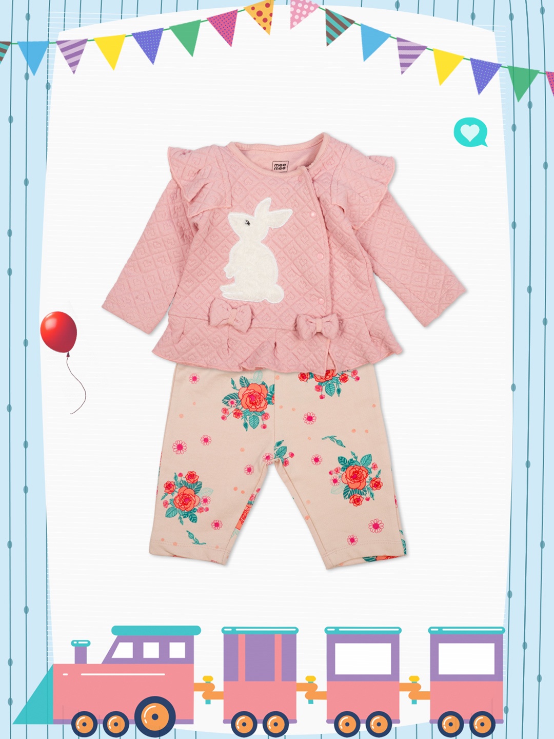 

MeeMee Girls Pink & Beige Self Design Top with Leggings