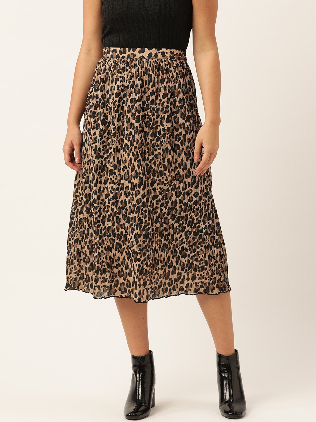 

WISSTLER Women Beige & Black Animal Print Flared Skirt
