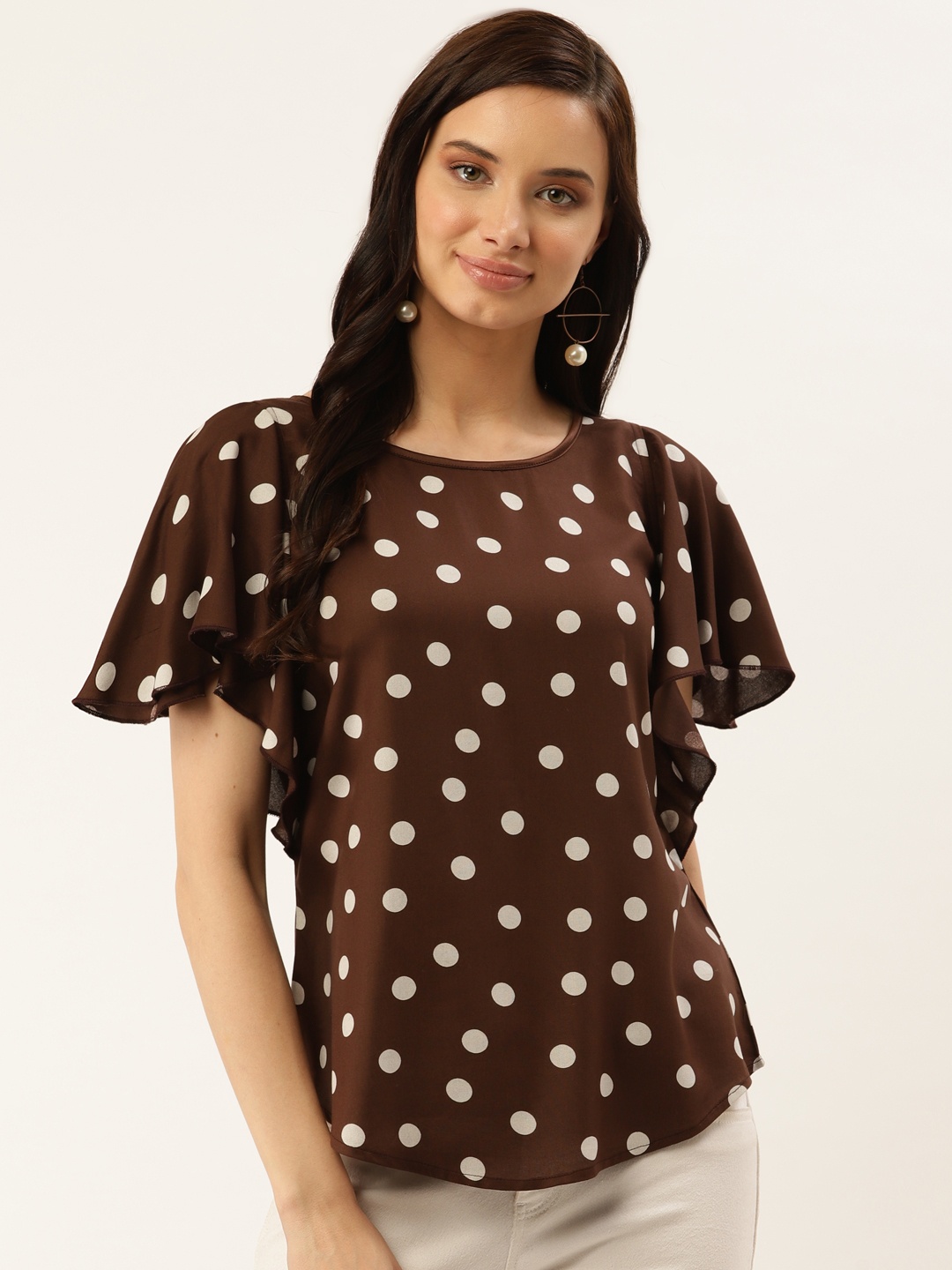 

Taurus Women Brown & White Polka Print Top