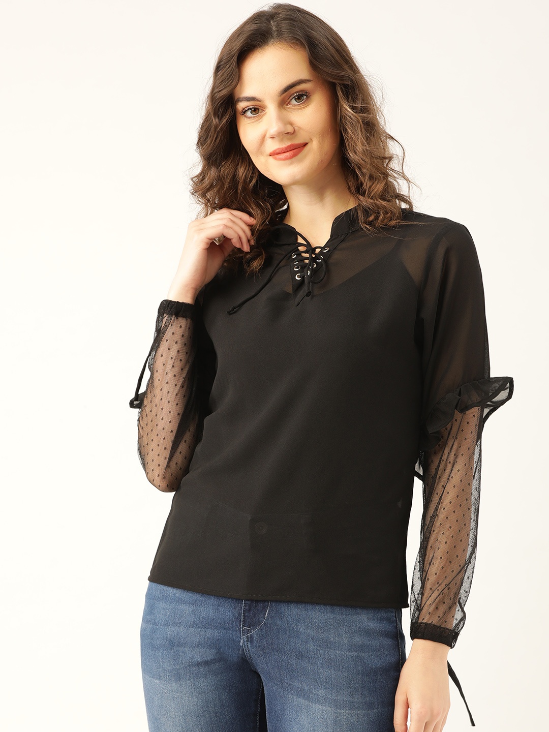 

Marc Loire Women Black Sheer Solid Top