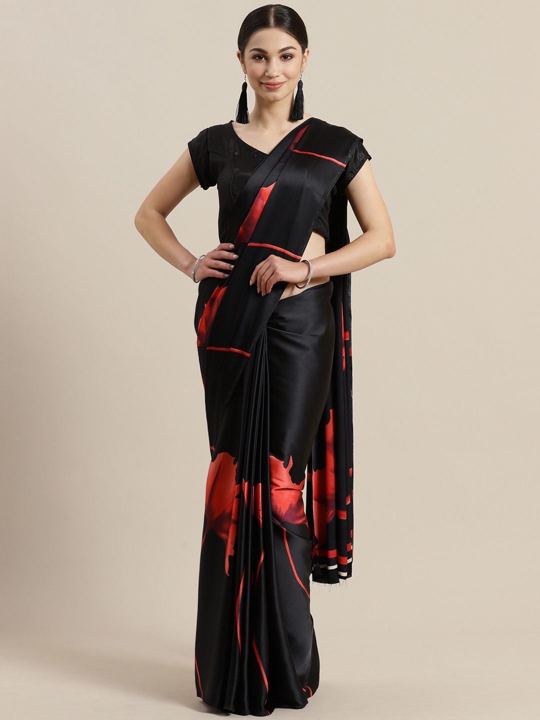 

Rajesh Silk Mills Black & Red Printed Saree