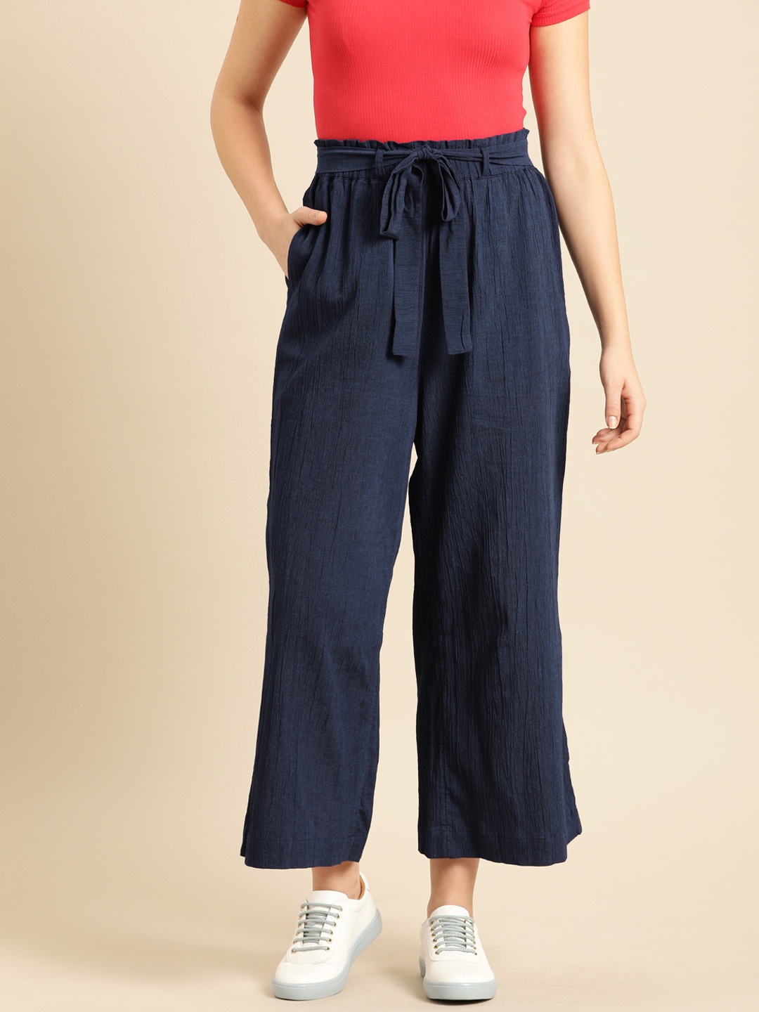 

Ms.Taken Women Navy Blue Loose Fit Solid Parallel Trousers
