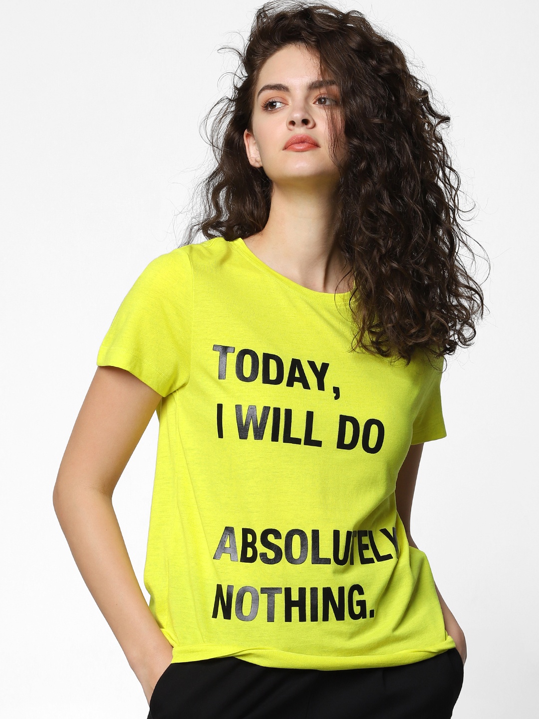 

ONLY Women Yellow Printed Round Neck T-shirt
