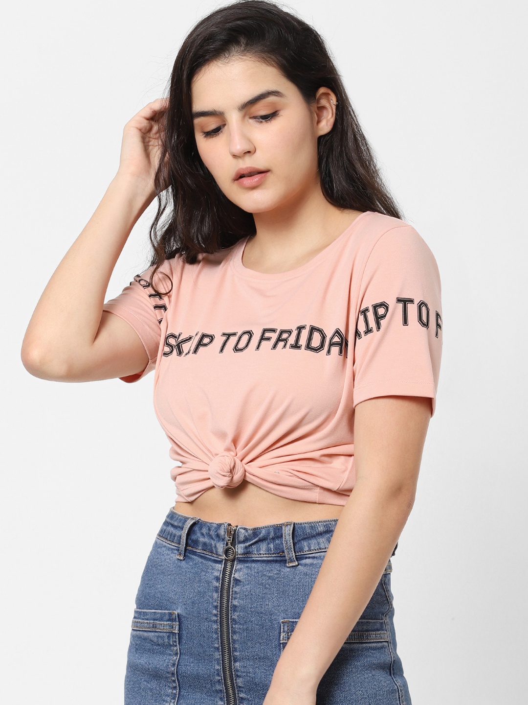 

ONLY Women Pink Printed Round Neck T-shirt