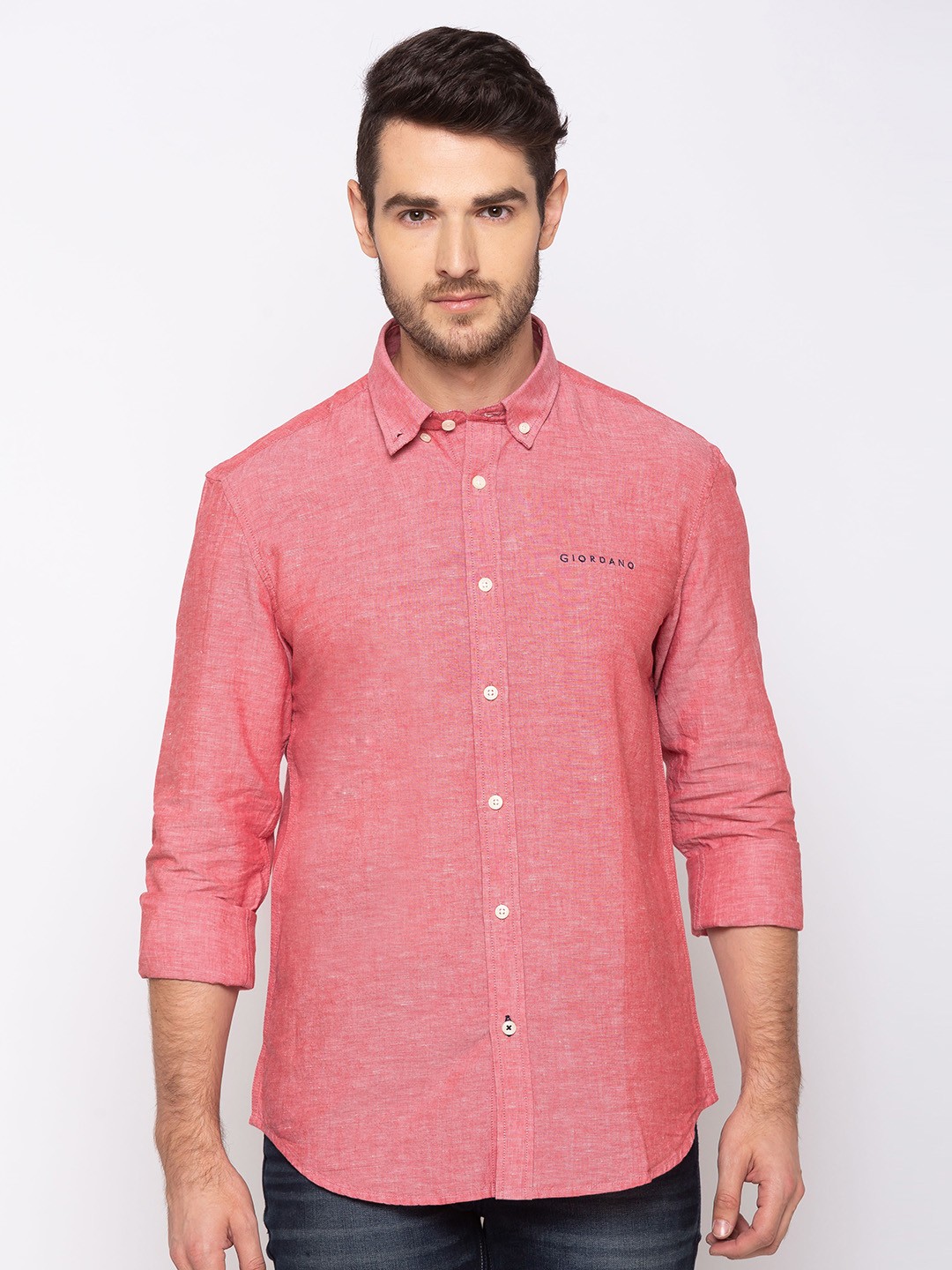 

GIORDANO Men Pink Smart Regular Fit Self Design Casual Shirt