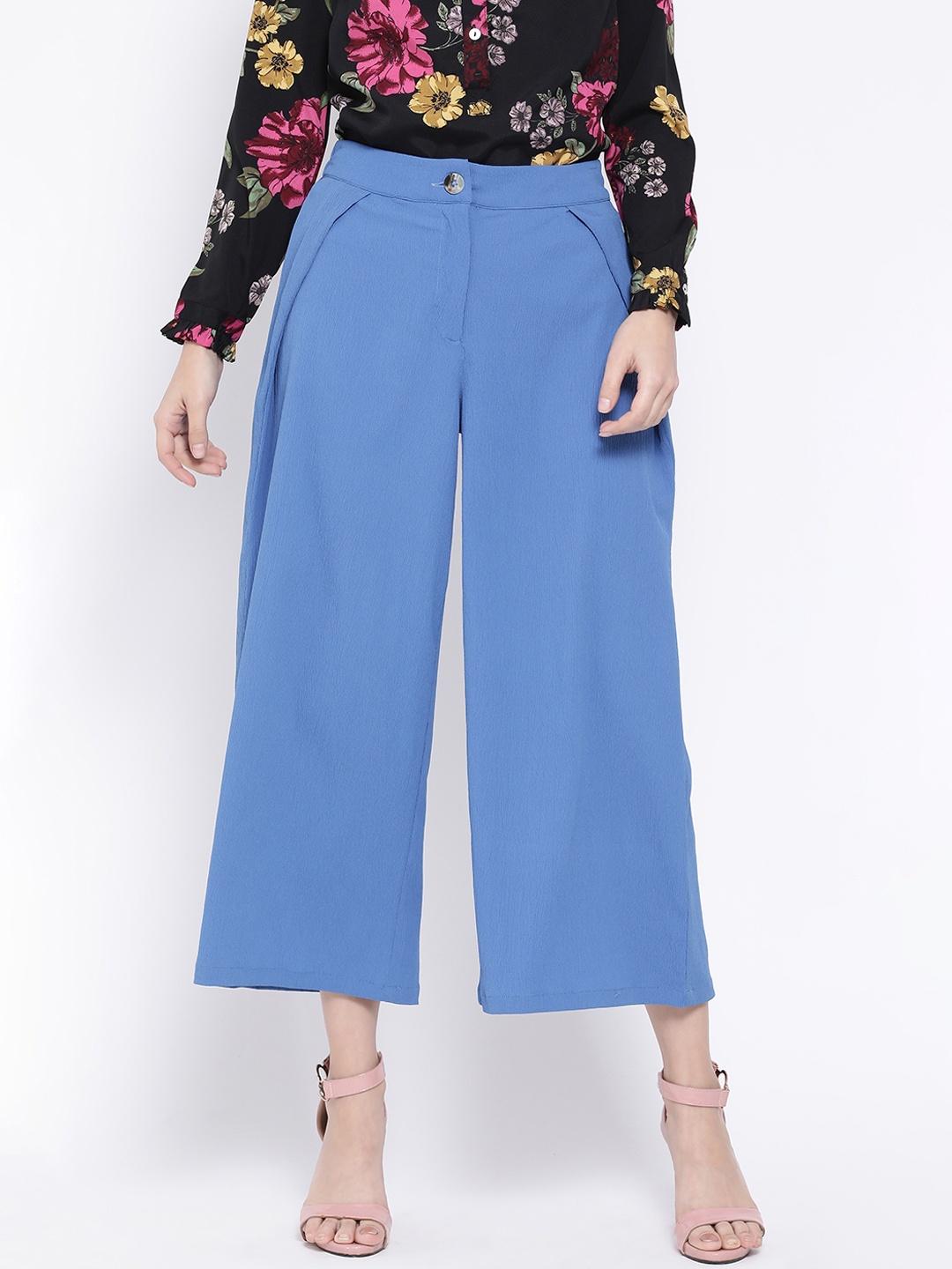 

Oxolloxo Women Blue Solid Wide Leg Palazzos