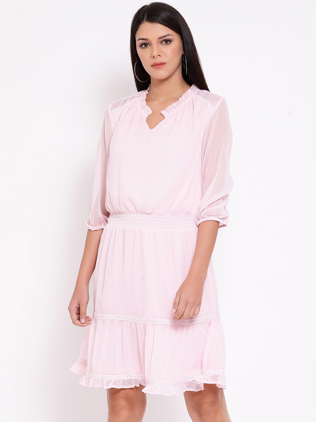 

Oxolloxo Women Pink Solid Fit and Flare Dress