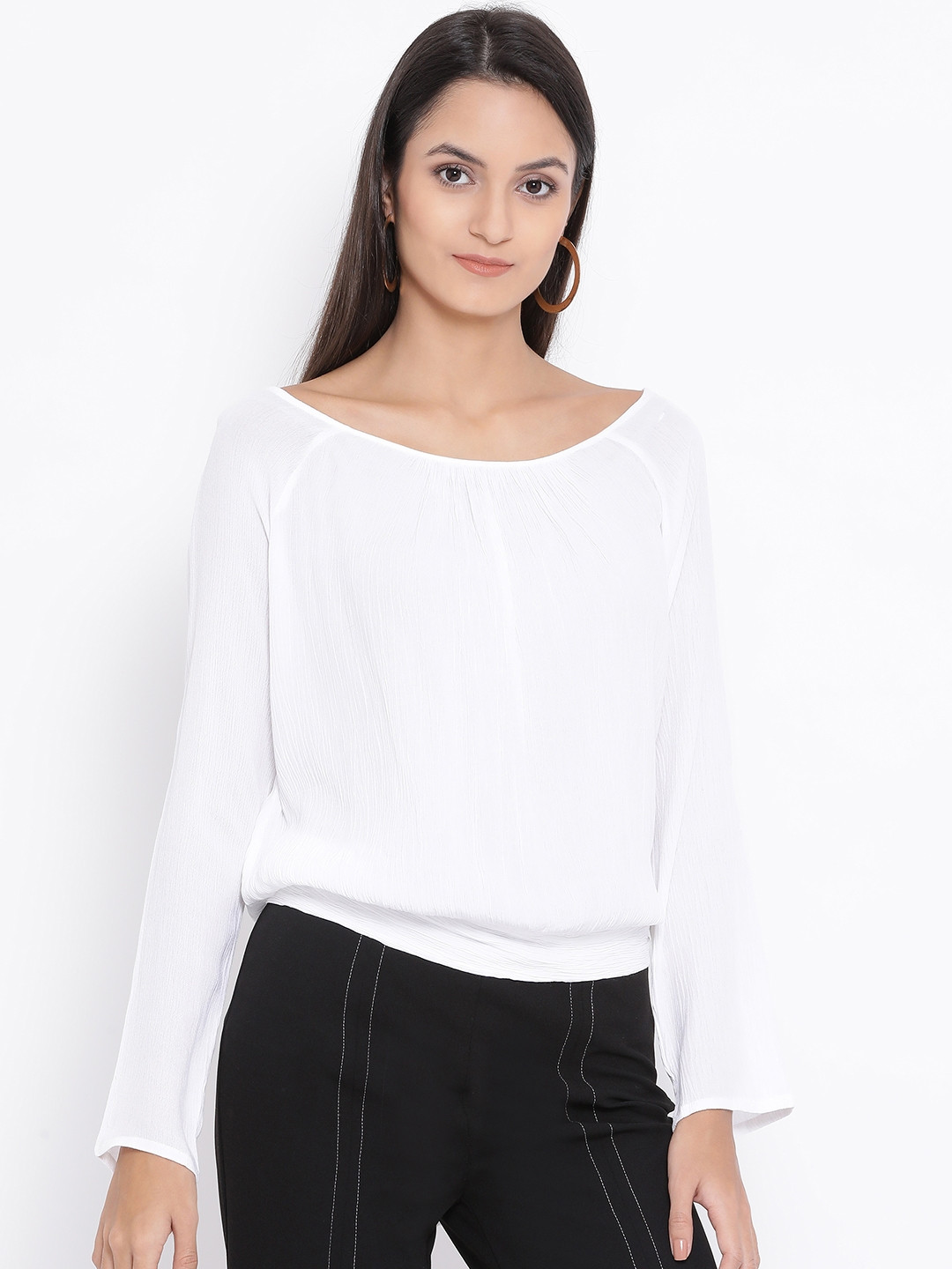 

Oxolloxo Women White Solid Blouson Top