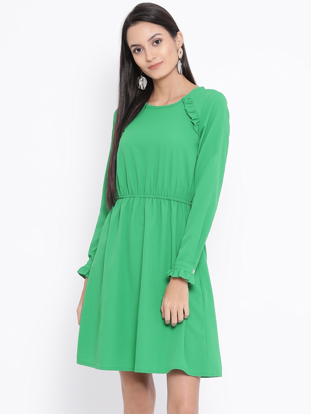 

Oxolloxo Women Green Solid Fit and Flare Dress