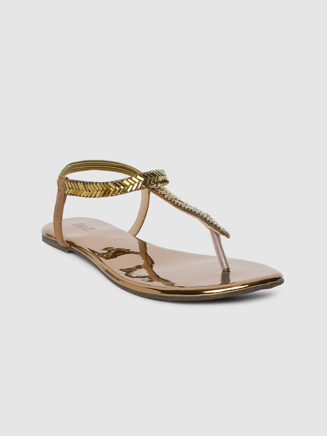 

Inc 5 Women Gold-Toned Embellished T-Strap Flats