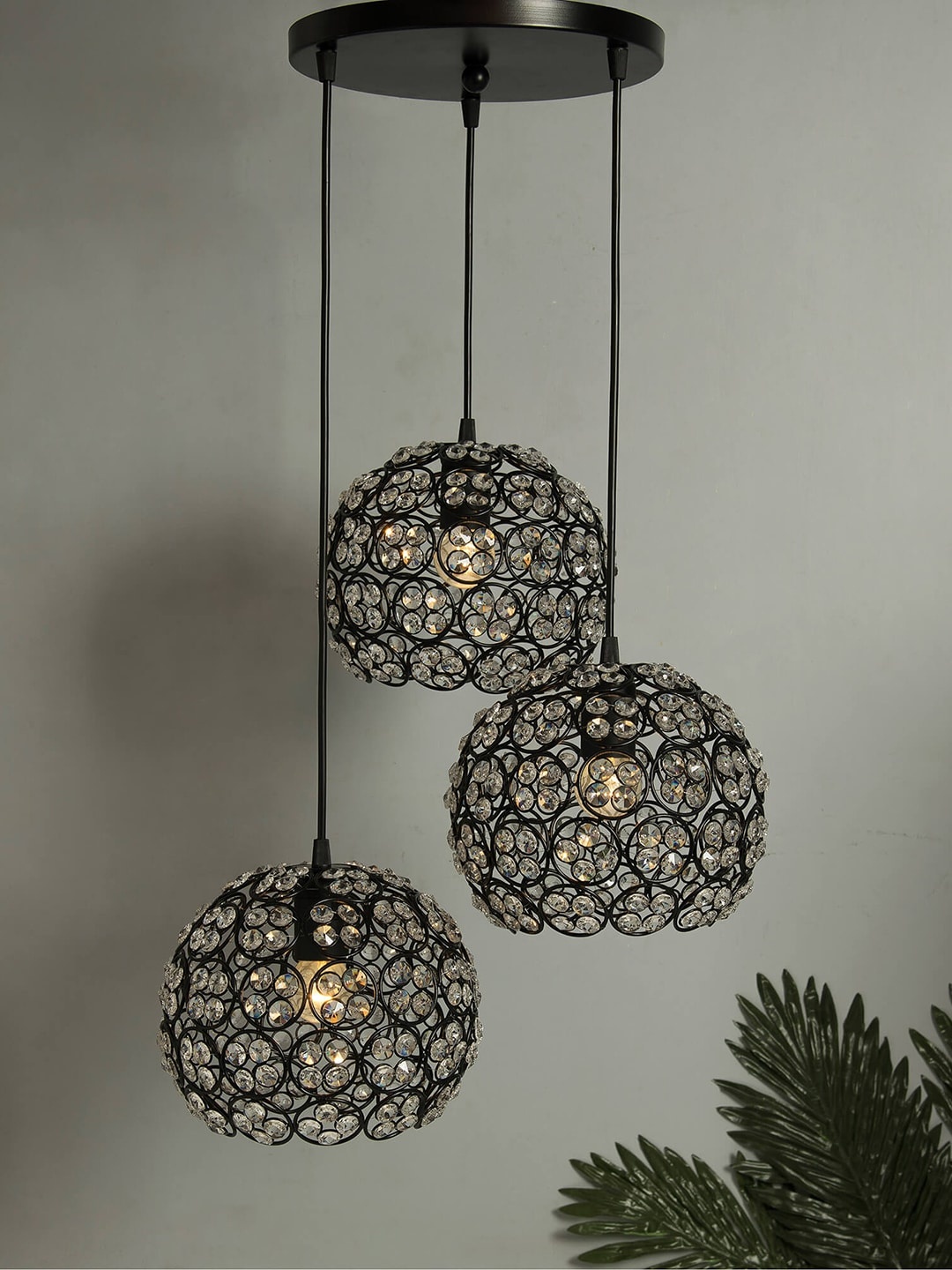 

Homesake Black & Transparent Handcrafted Quad Crystal Cluster Light