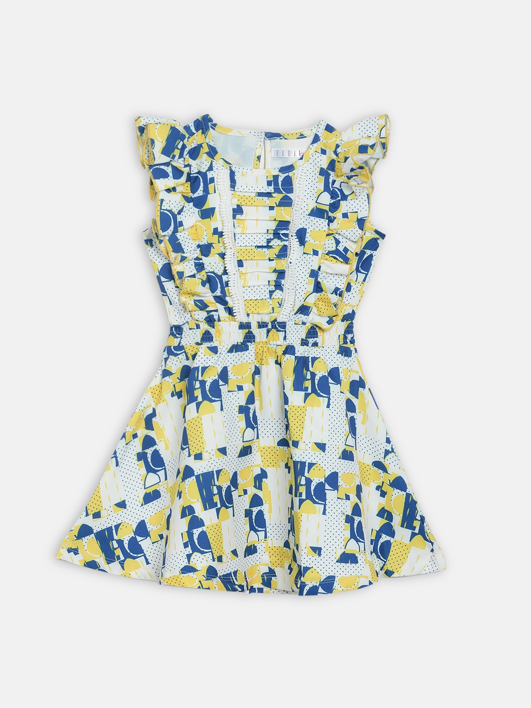 

ELLE Girls White & Blue Printed Fit and Flare Dress