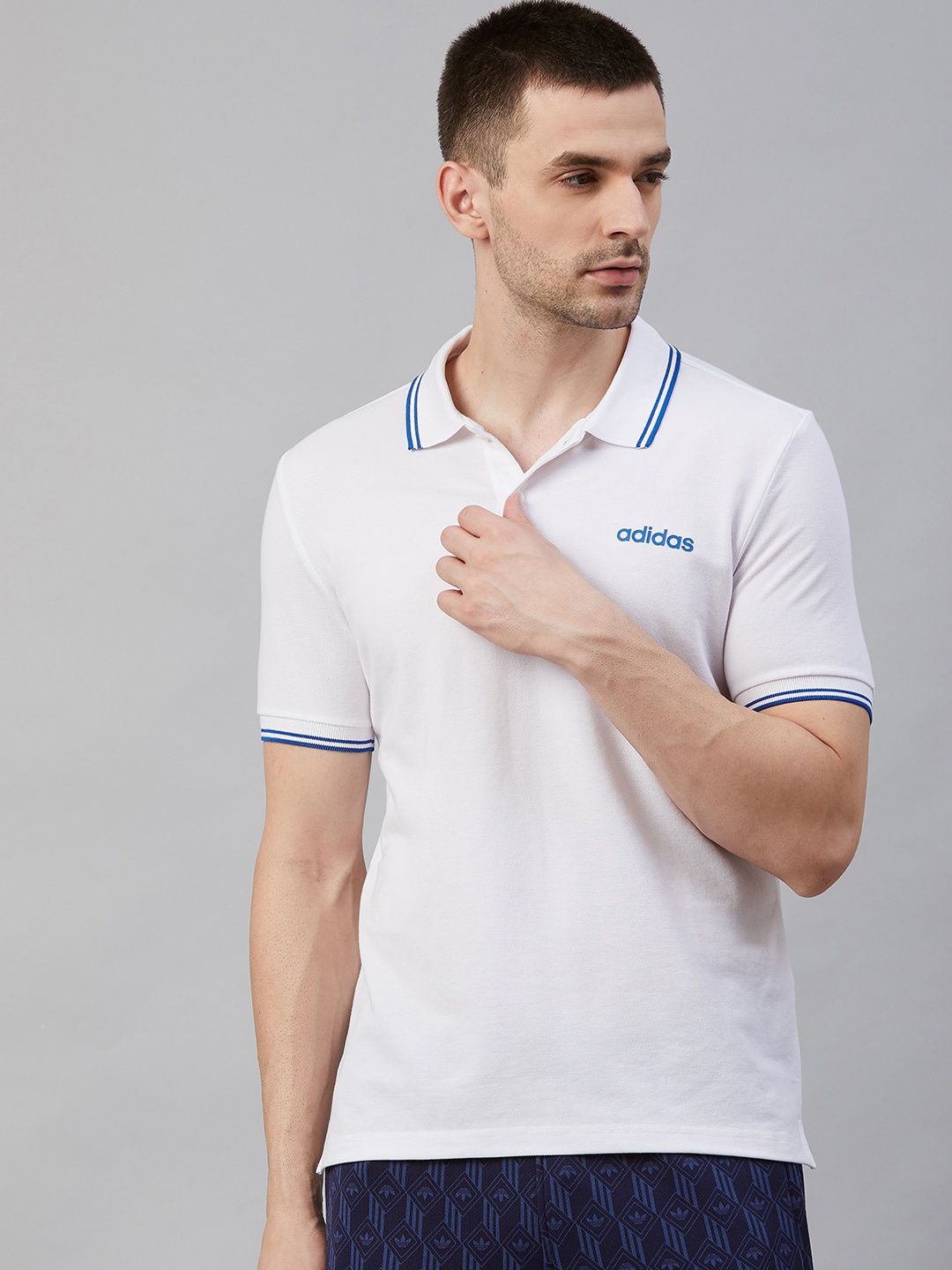 

Adidas Men White Solid Essentials Aess Polo Tee