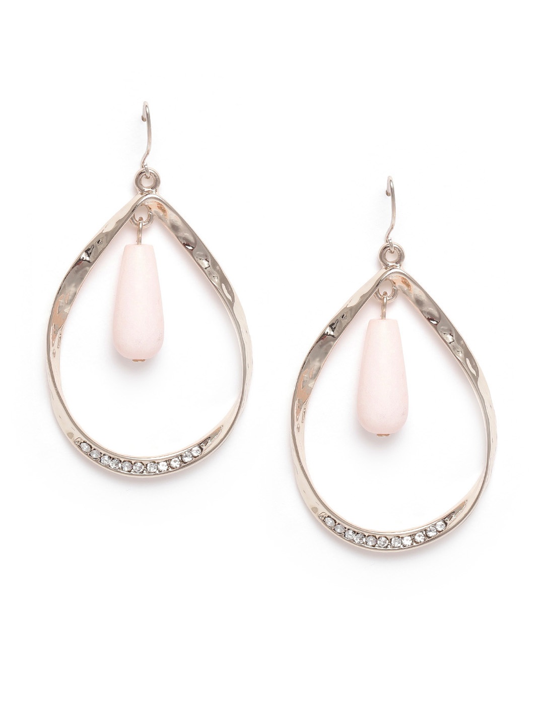 

Forever New Gold-Toned & Light Pink Stone-Studded & Beaded Teardrop Shaped Drop Earrings