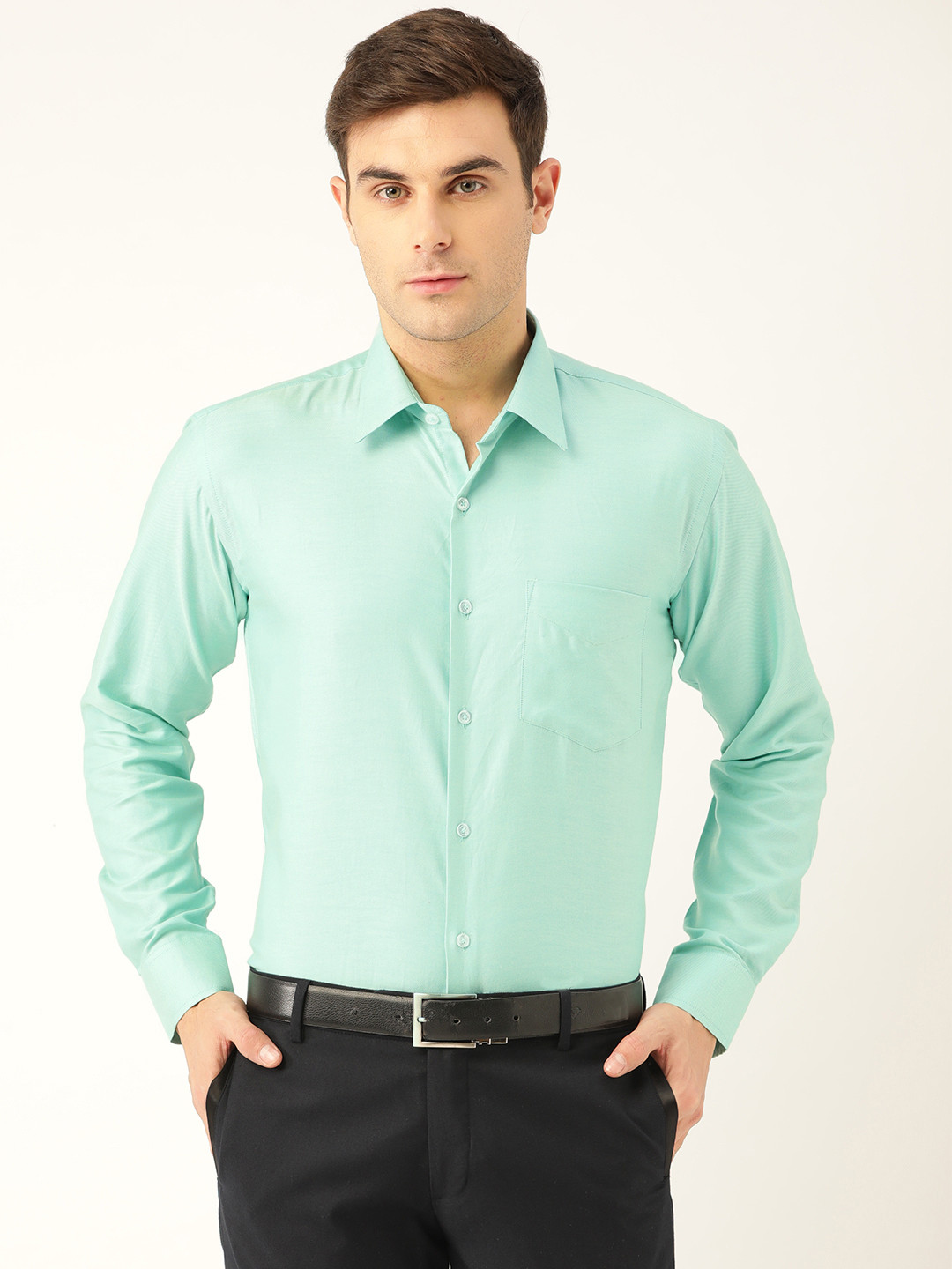 

Hancock Men Sea Green Slim Fit Self Design Formal Shirt
