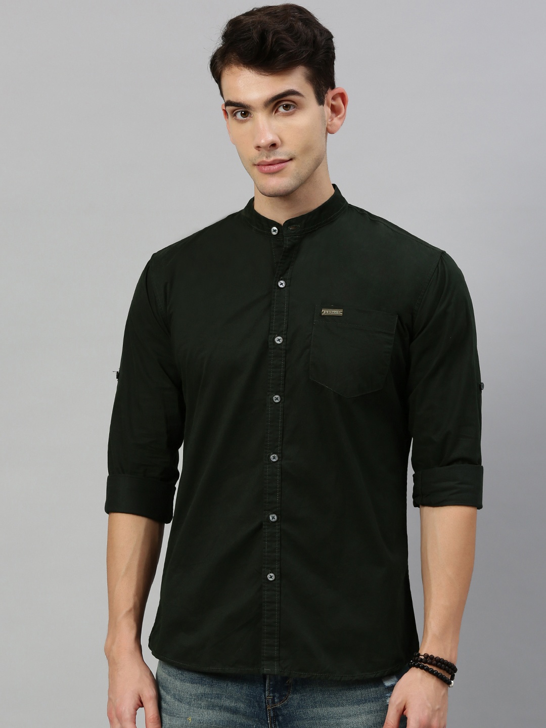 

Urbano Fashion Men Olive Green Slim Fit Solid Casual Shirt