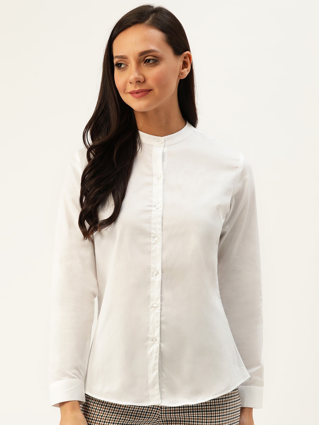 

Hancock Women White Slim Fit Solid Formal Shirt