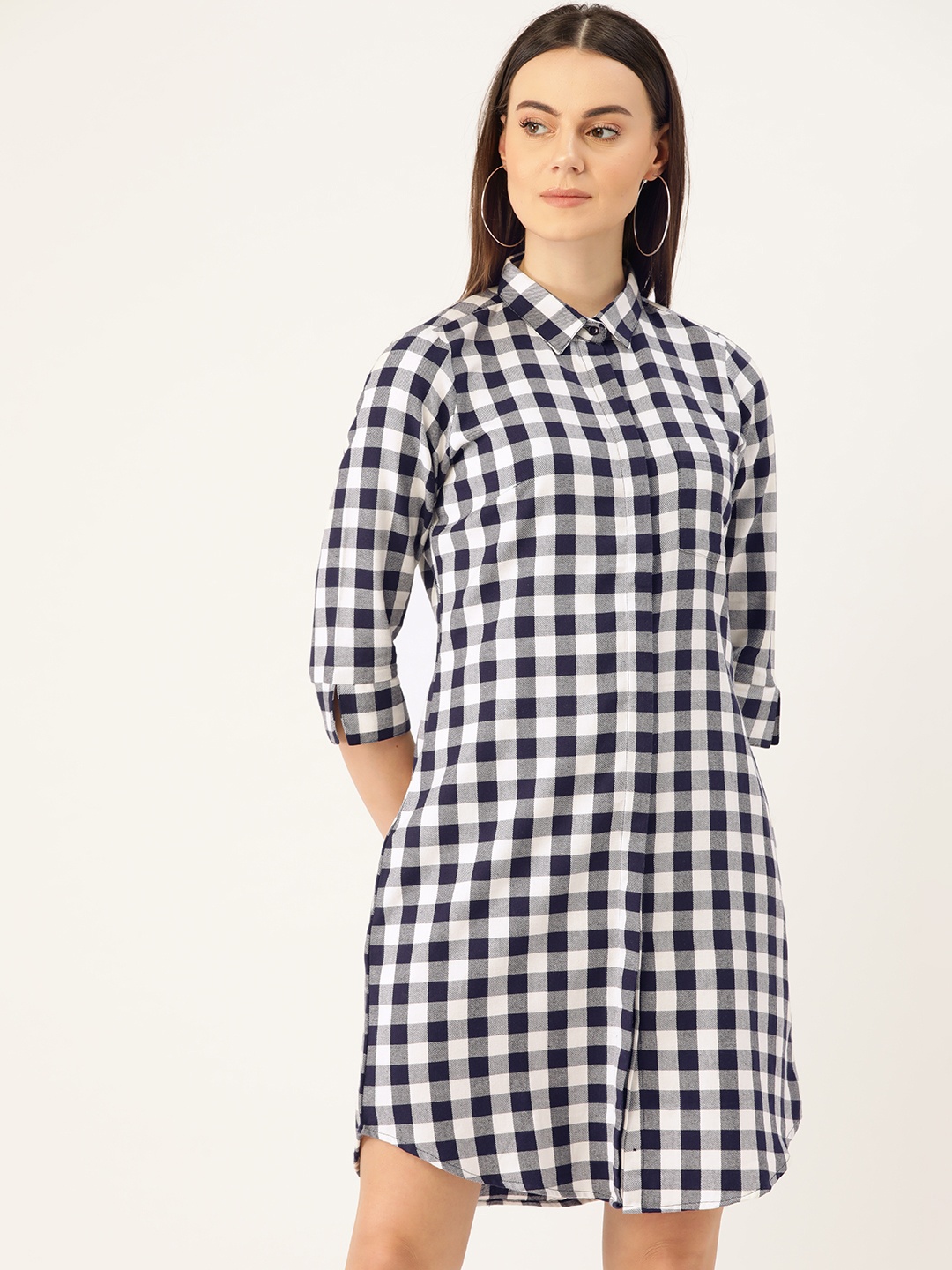 

Hancock Women Navy Blue & White Checked Formal Shirt Dress