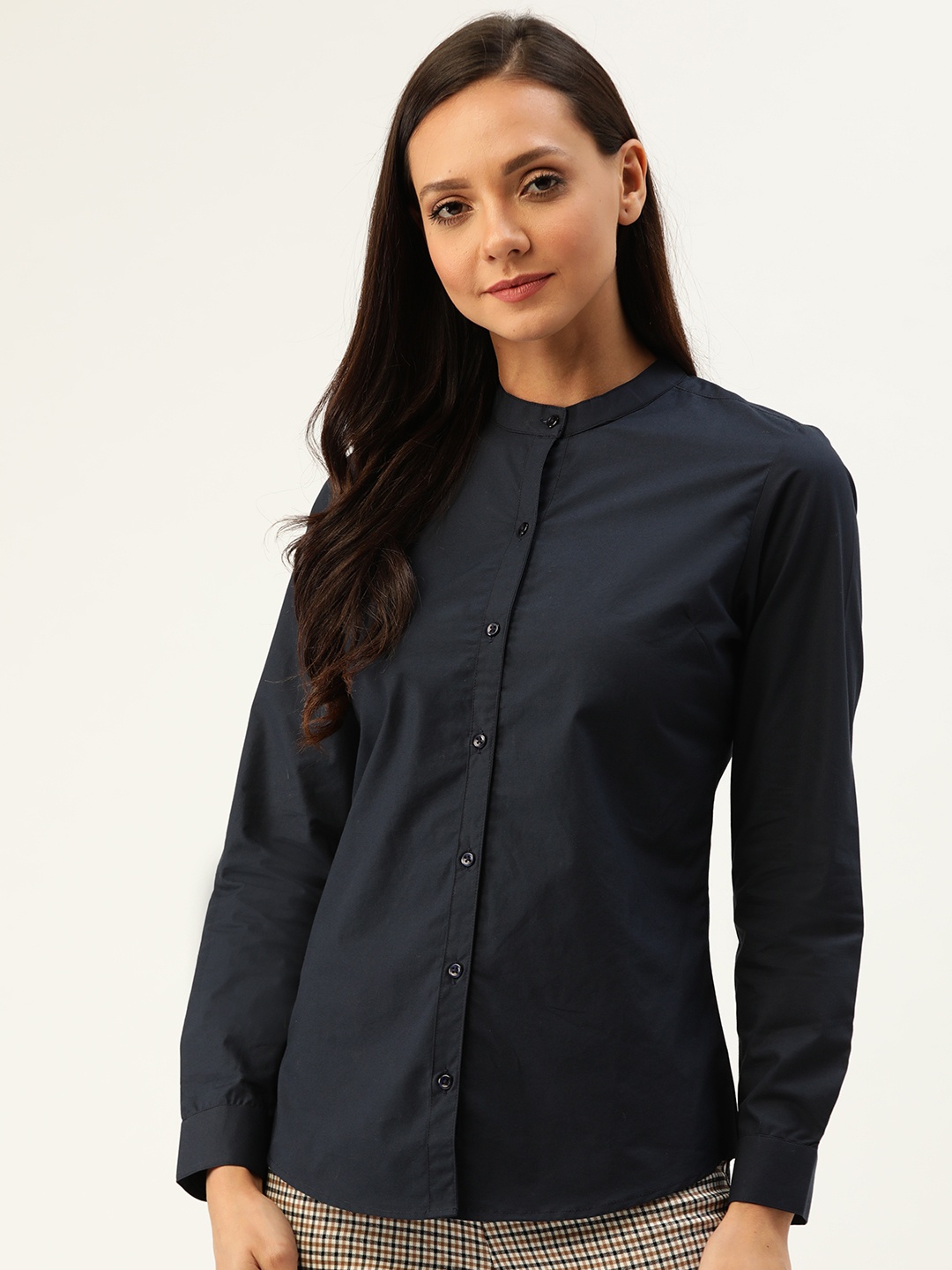 

Hancock Women Navy Blue Slim Fit Solid Formal Shirt