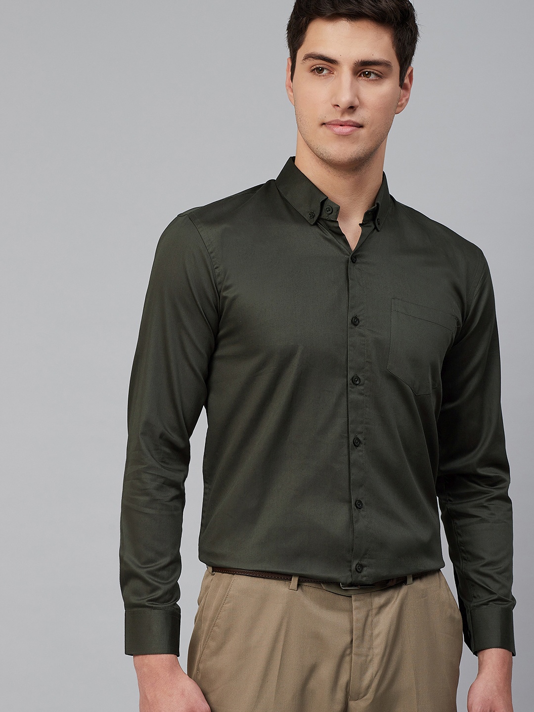 

DENNISON Men Green Comfort Regular Fit Solid Formal Shirt, Olive