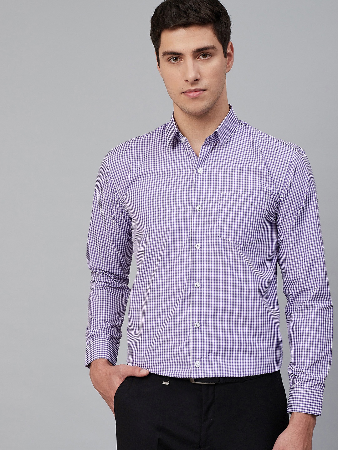

DENNISON Men White & Purple Comfort Regular Fit Checked Formal Shirt