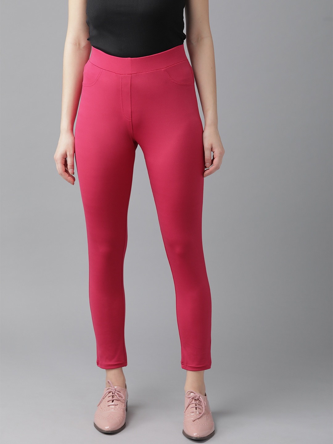 

Hubberholme Women Pink Slim Fit Solid Treggings