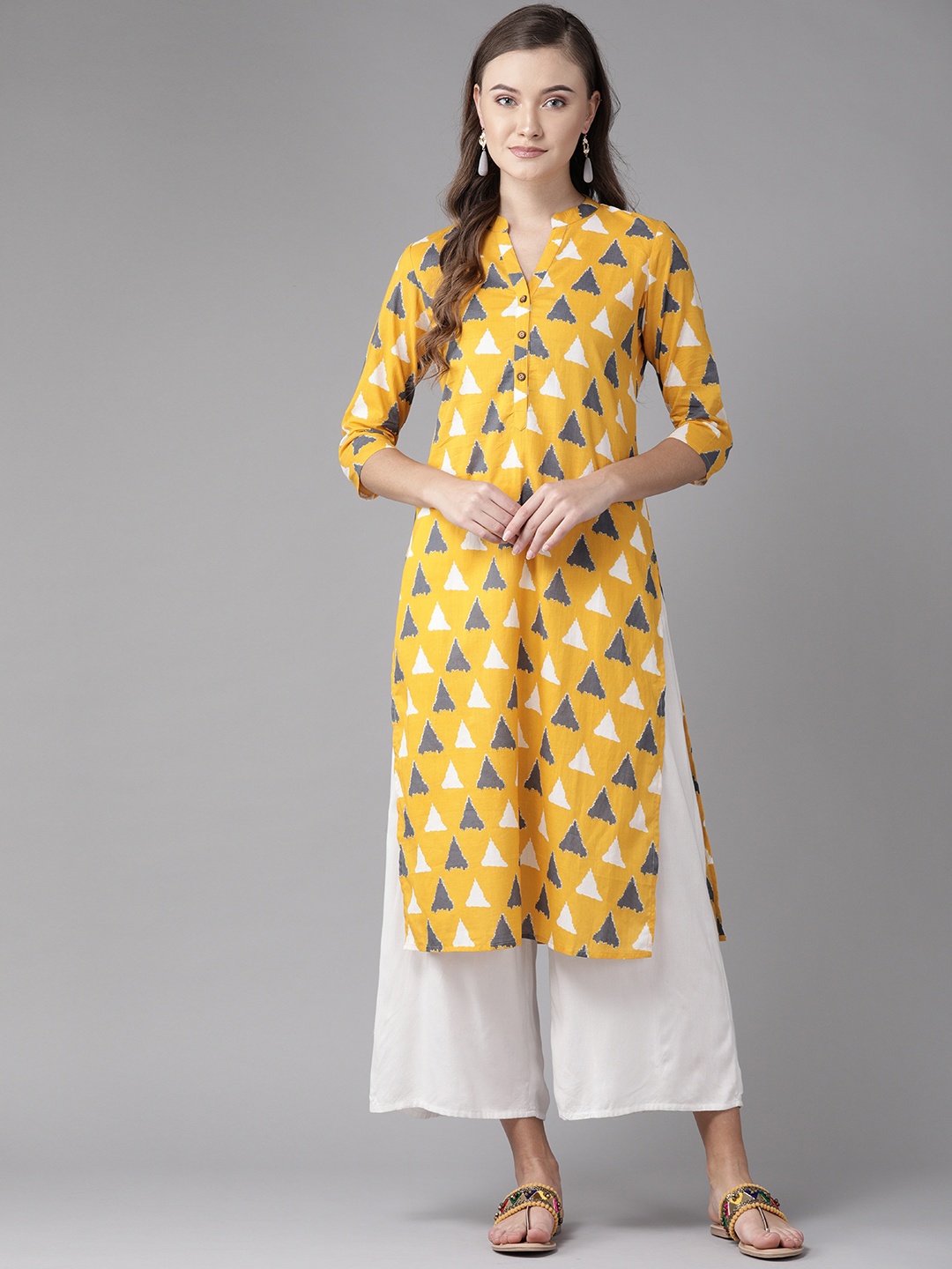 

anayna Women Yellow & White Printed Straight Kurta