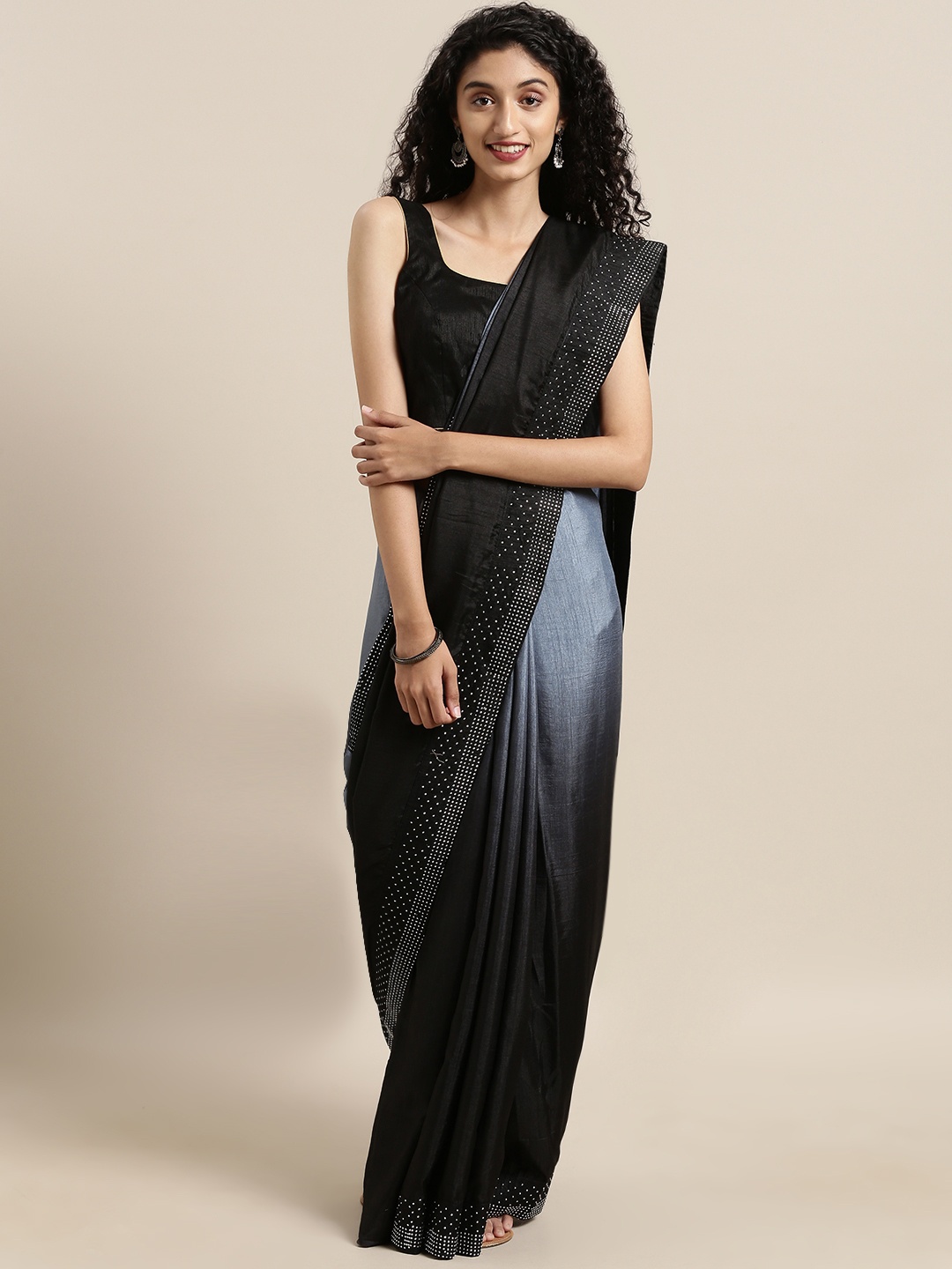 

Satrani Black & Grey Art Silk Solid Ombre Saree