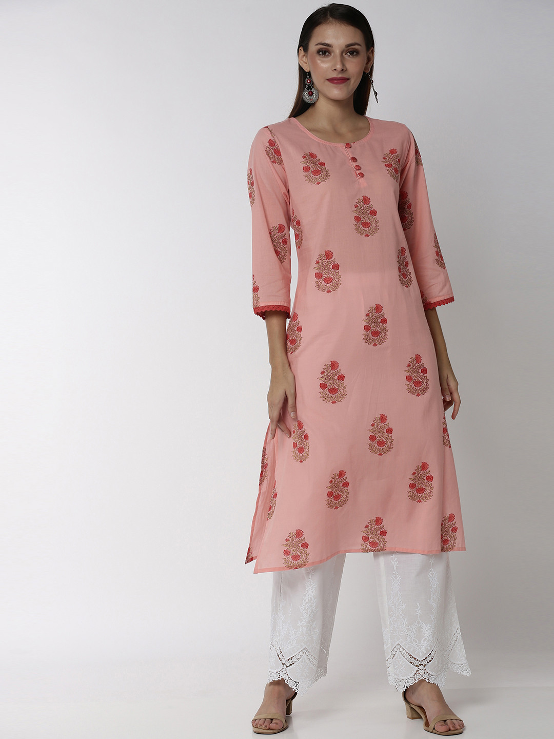 

Soch Women Pink Floral Printed Pure Cotton Kurta with Palazzos