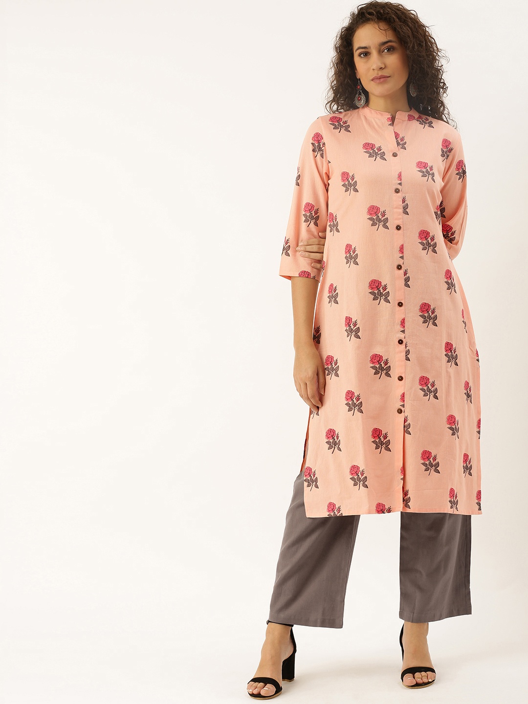 

Soch Women Peach-Coloured & Brown Printed Kurta with Palazzos