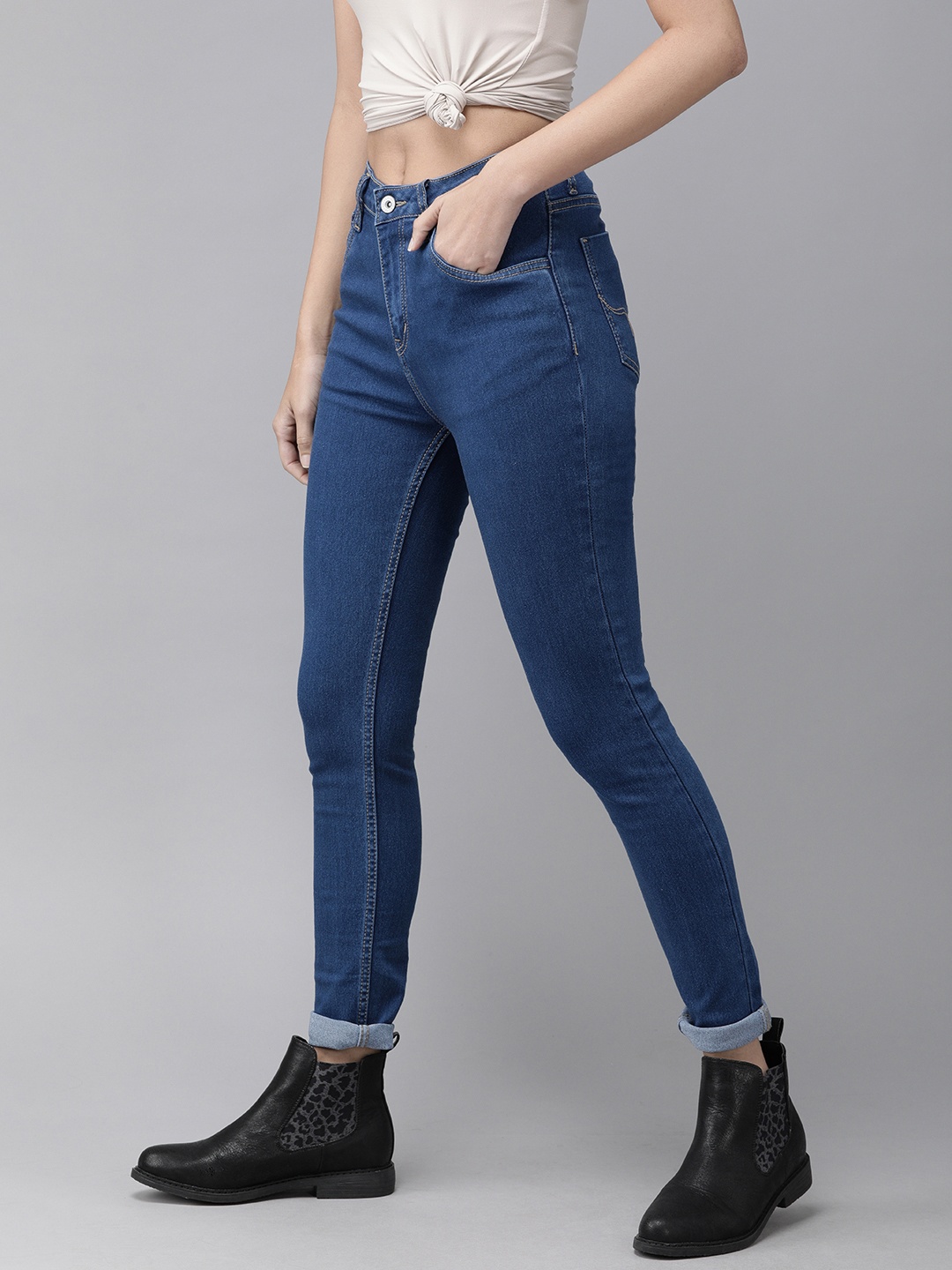 

Roadster Women Blue Super Skinny Fit Mid-Rise Clean Look Stretchable Jeans