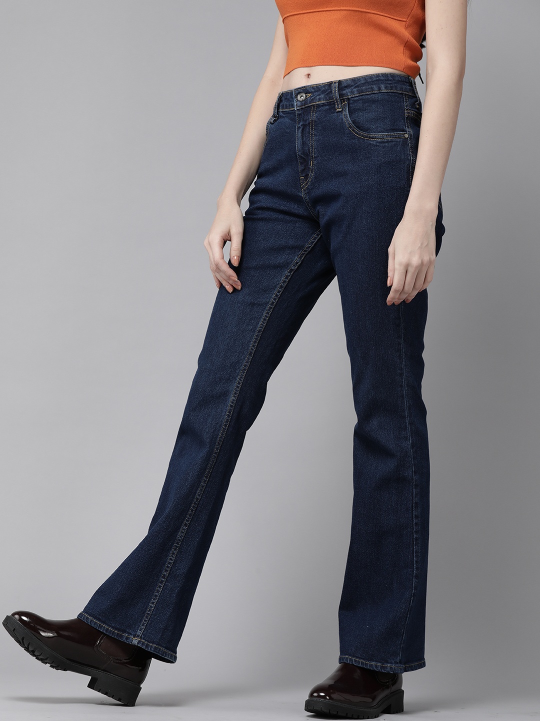 

Roadster Women Navy Blue Bootcut Mid-Rise Clean Look Jeans