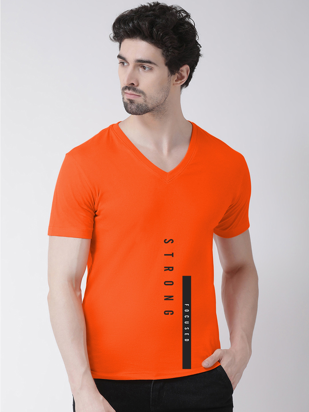 

Friskers Men Orange Printed V-Neck T-shirt