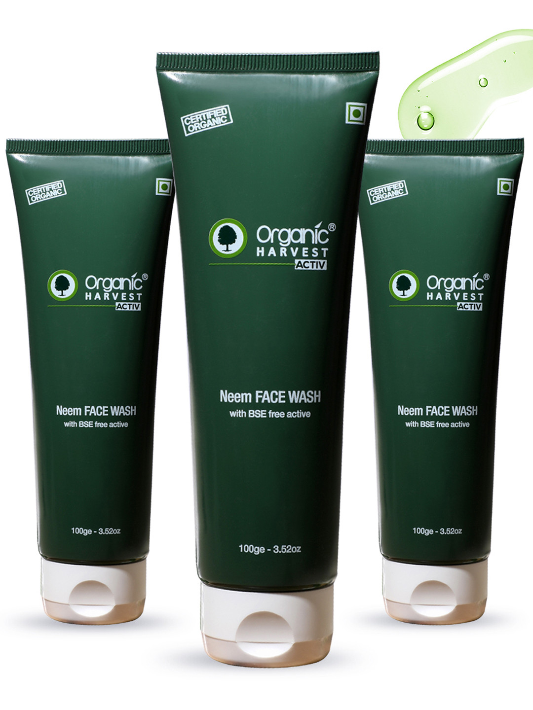 

Organic Harvest Pack of 3 Face Wash - Neem (BSE free Activ), 100 gm, Green