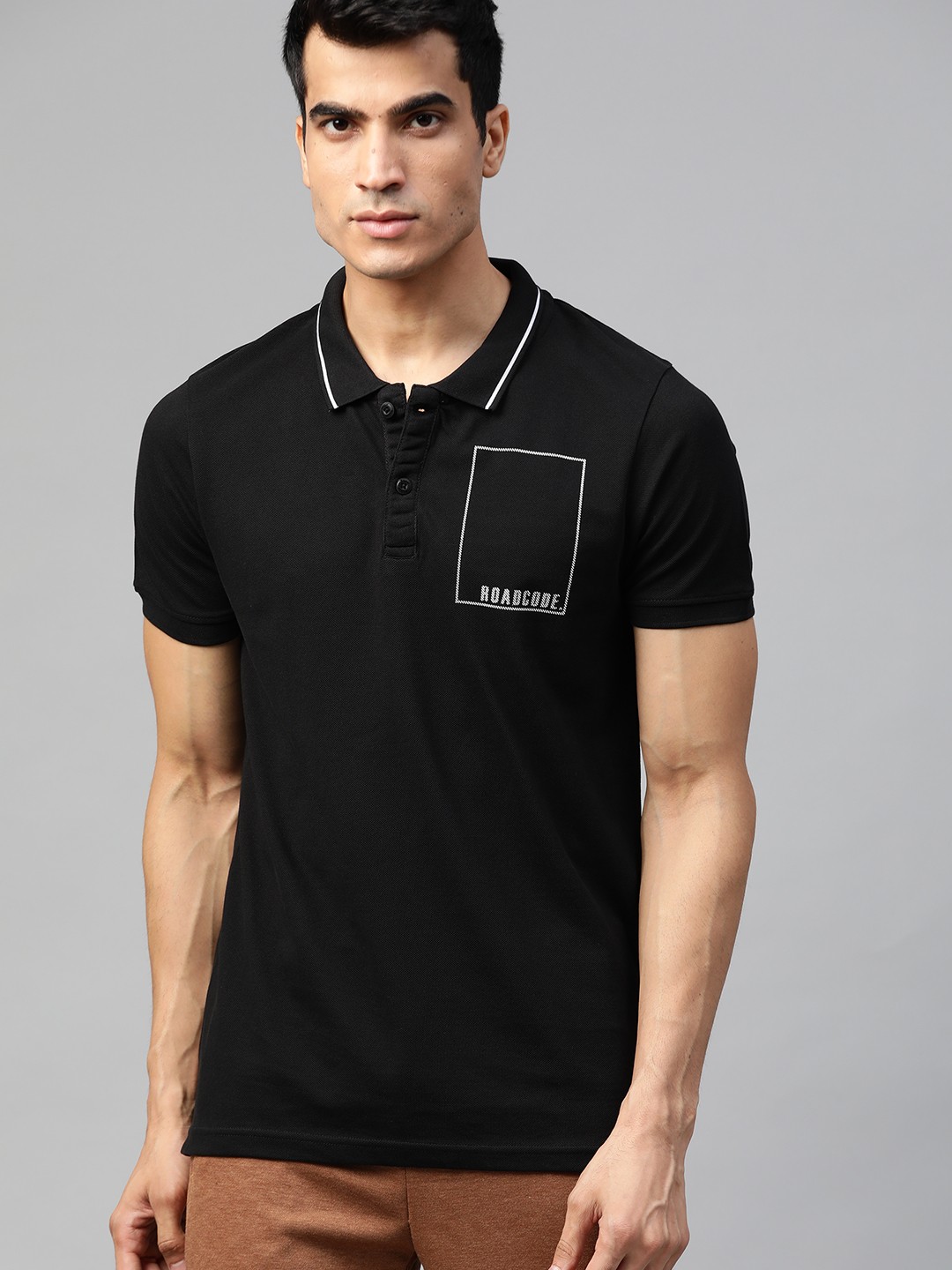 

Roadster Men Black Solid Polo Collar Pure Cotton T-shirt