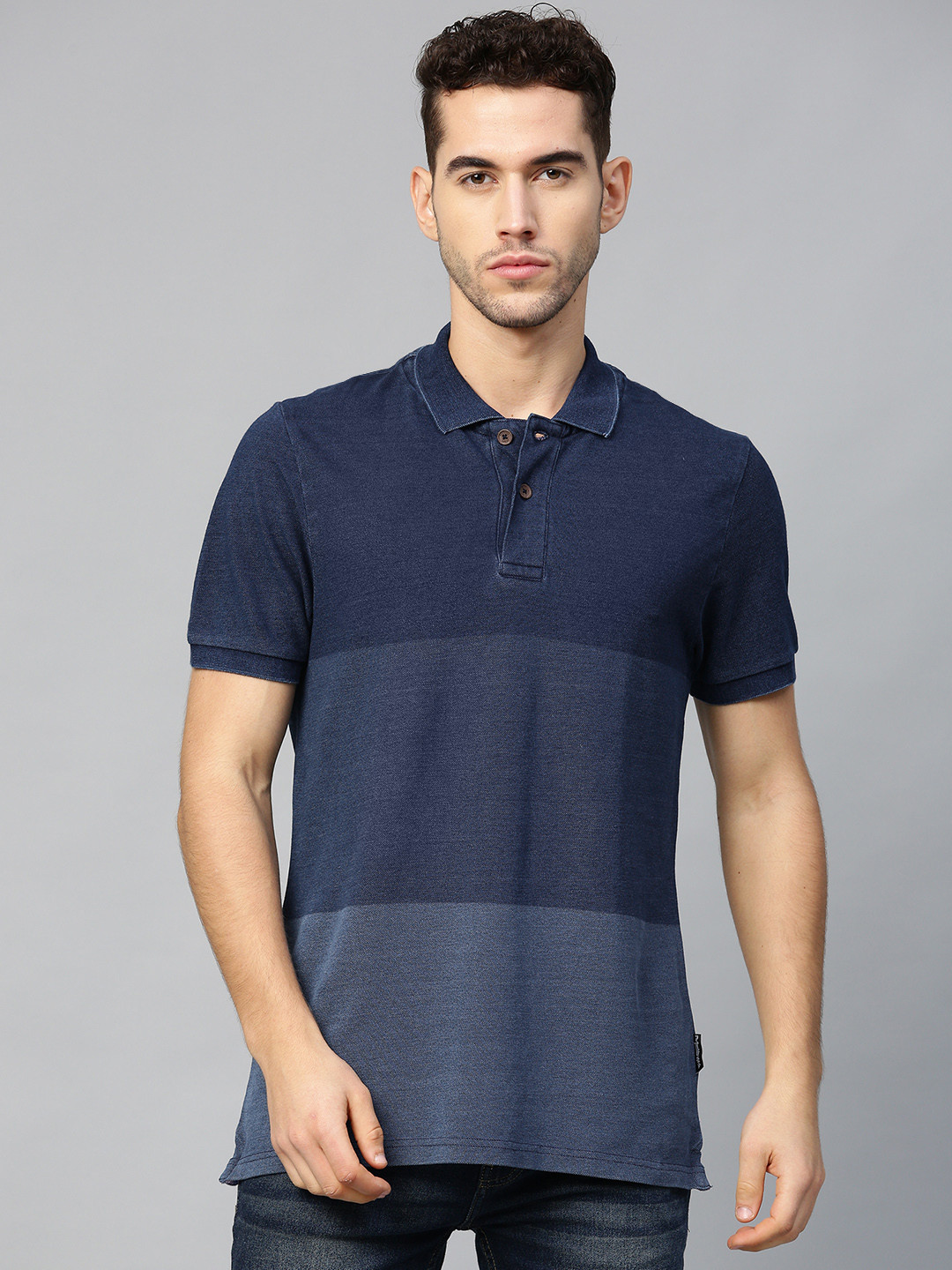 

Roadster Men Indigo Colorblock Polo Collar Tshirt, Blue