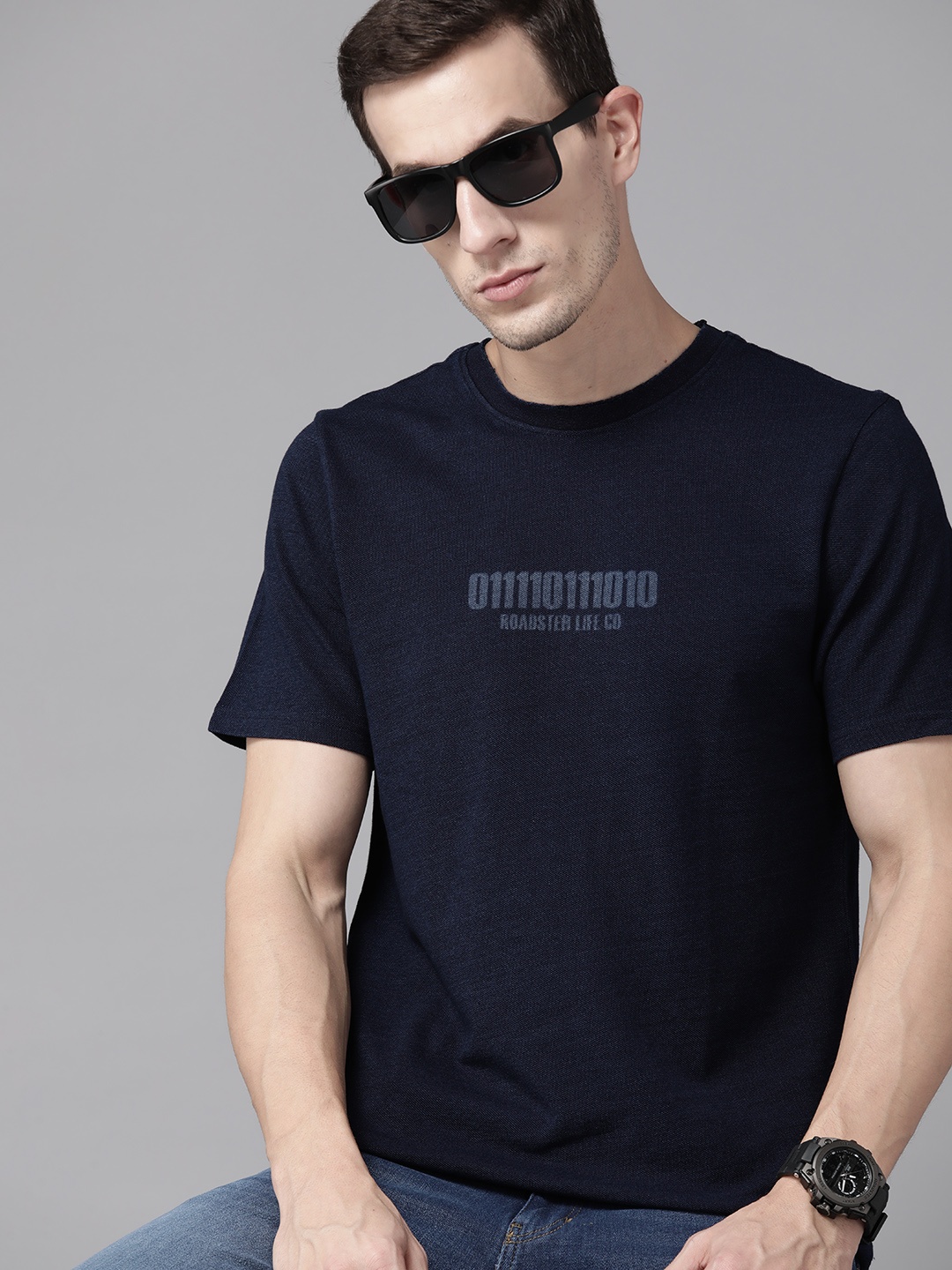 

The Roadster Lifestyle Co. Brand Logo Print Detail Pure Cotton T-shirt, Navy blue