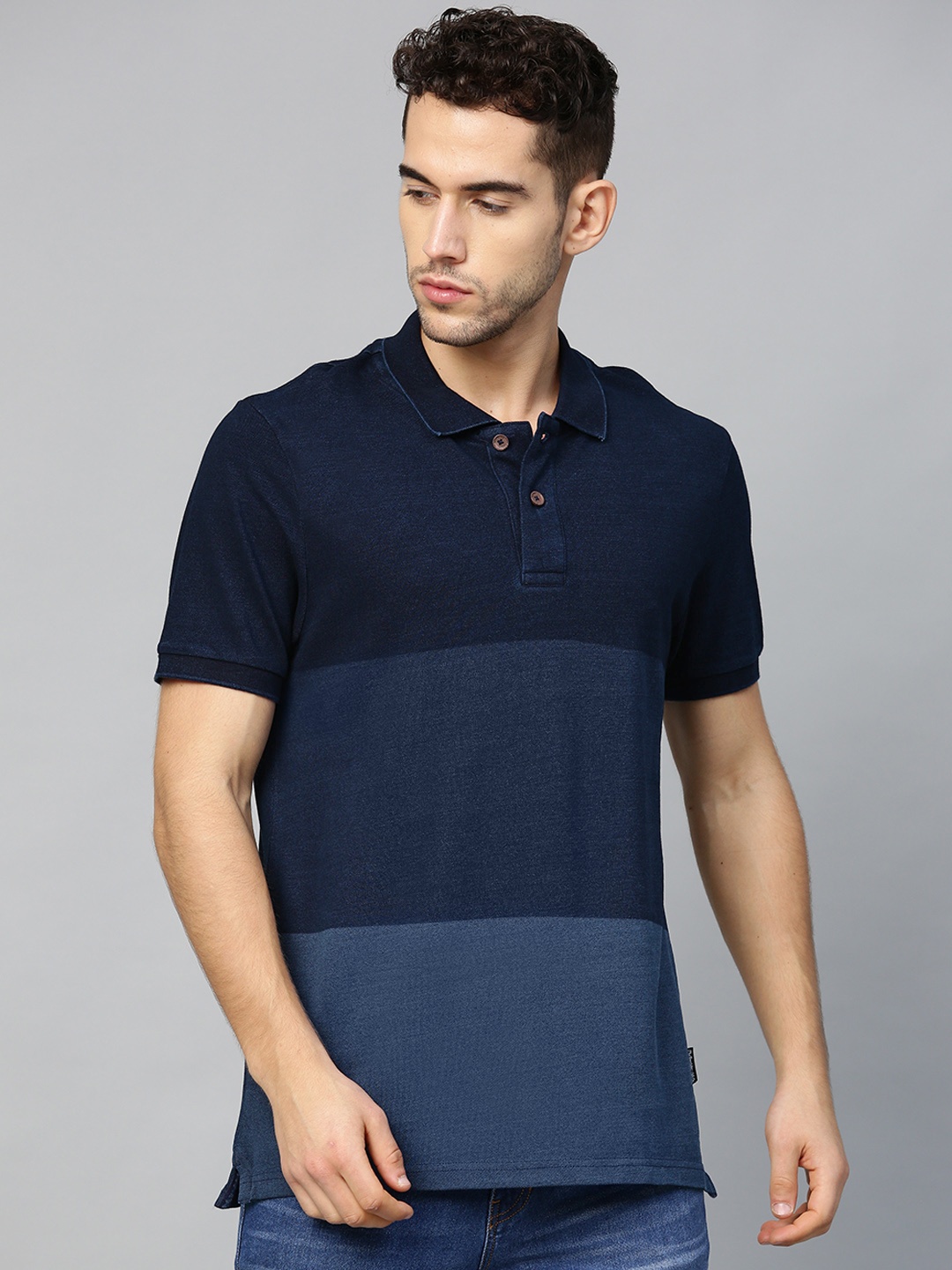 

Roadster Men Indigo Colorblock Polo Collar Tshirt, Blue