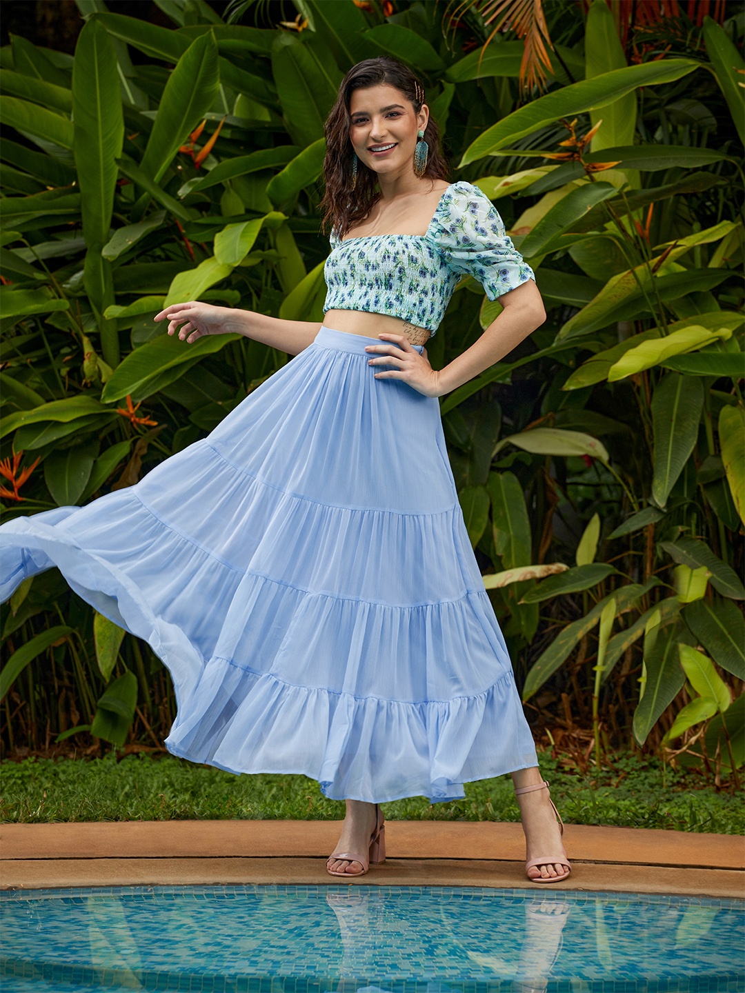 

AND Blue Casual Flared Skirt