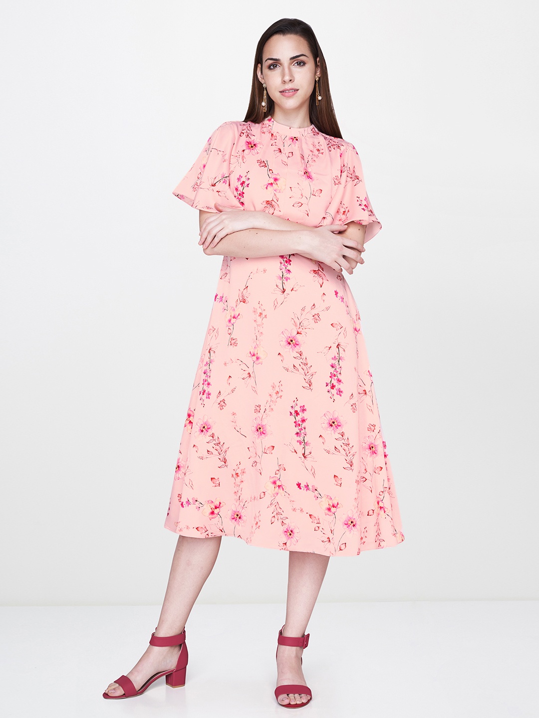 

AND Women Pink Printed A-Line Dress With Gathered Detail