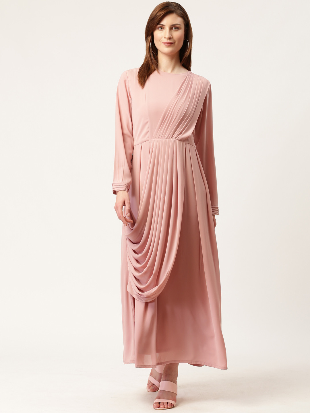 

AND Women Pink Solid Layered Maxi Dress