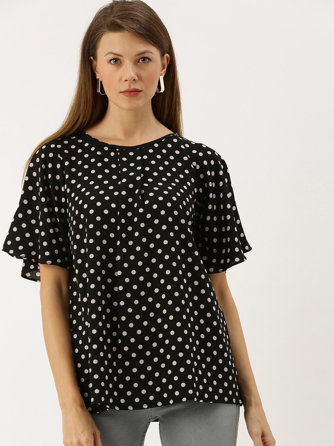 

AND Women Black & White Printed Top With Flared Sleeves