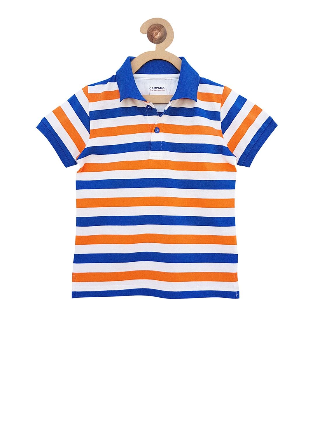 

Campana Boys White & Blue Striped Polo Collar T-shirt